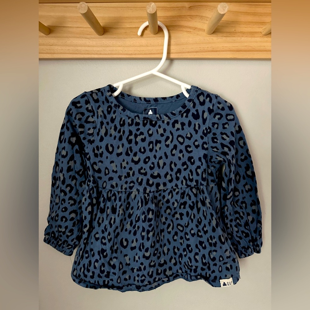 Gap Kids Cotton Long Sleeve Blue Cheetah Print Long Sleeve Babydoll Shirt Top
